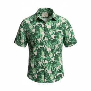 Island Republic Mens XXL 100% Silk Green Monstera Leaf Tropical Camp Shirt